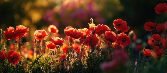 Obraz premium Background Of Poppy Boxes In The Garden