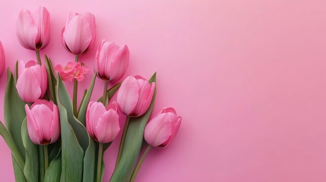 Pink tulips birthday greeting card featuring a floral background with space for text ideal for spring celebrations like Easter Women s Day and Mother s Day