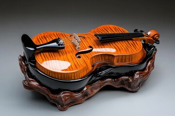 Obraz premium Portrait of a finely crafted violin, showcasing its rich wood grain and polished finish, capturing the beauty of musical craftsmanship, symbolizing art and tradition