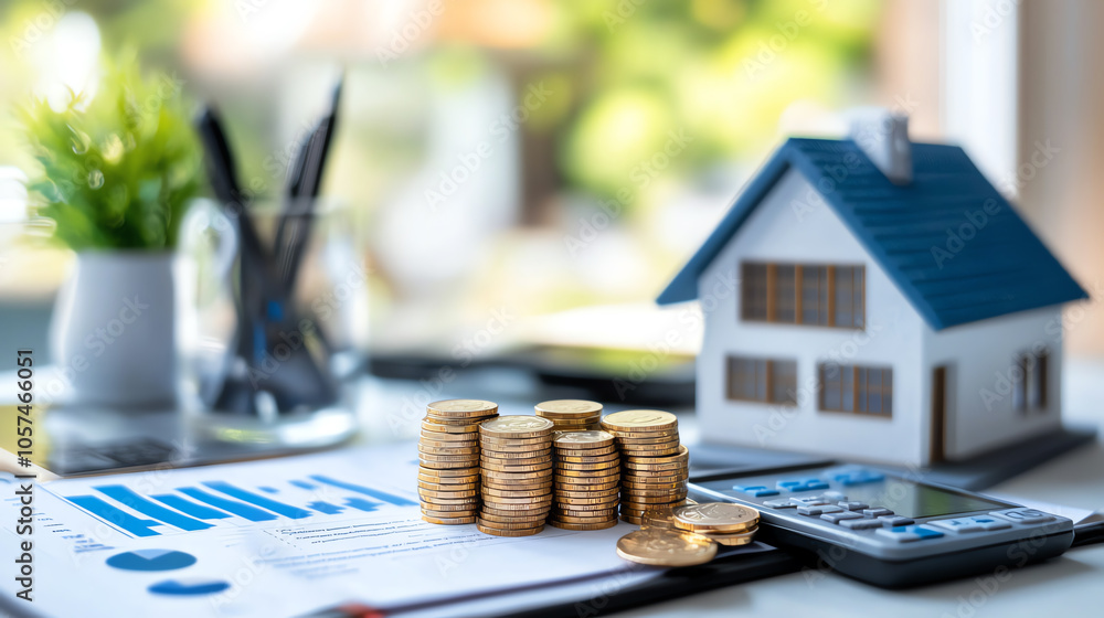 Poster comprehensive risk analysis for mortgage desk setup utilizing charts and financial metrics for infor