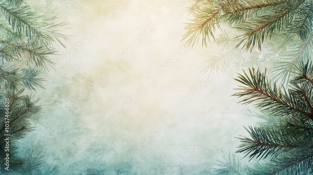Poster a serene winter background featuring soft textures and pine branches.