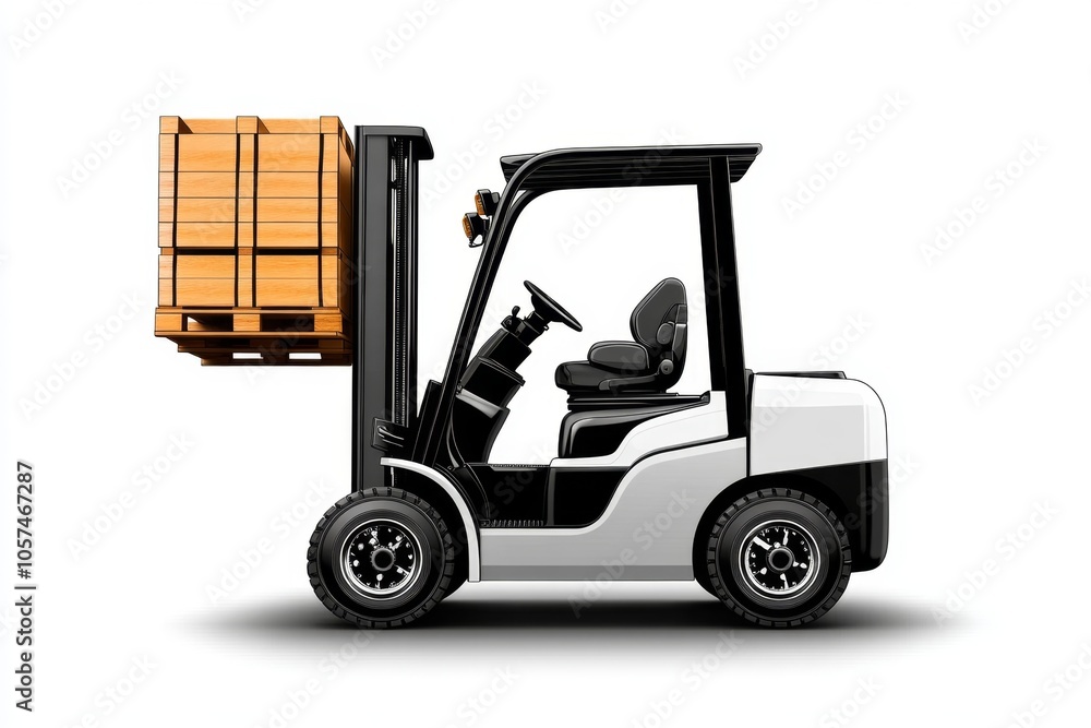 Fototapete Simple outline of a forklift lifting a pallet, with clean lines capturing the essential design and function of industrial transportation, symbolizing functionality and structure