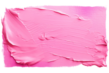 Vibrant pink paint stroke in rectangular block shape, with texture and rough edges isolated on white background