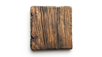 Fototapeta premium Square Wooden Sign with Natural Texture Viewed from Above on White Background