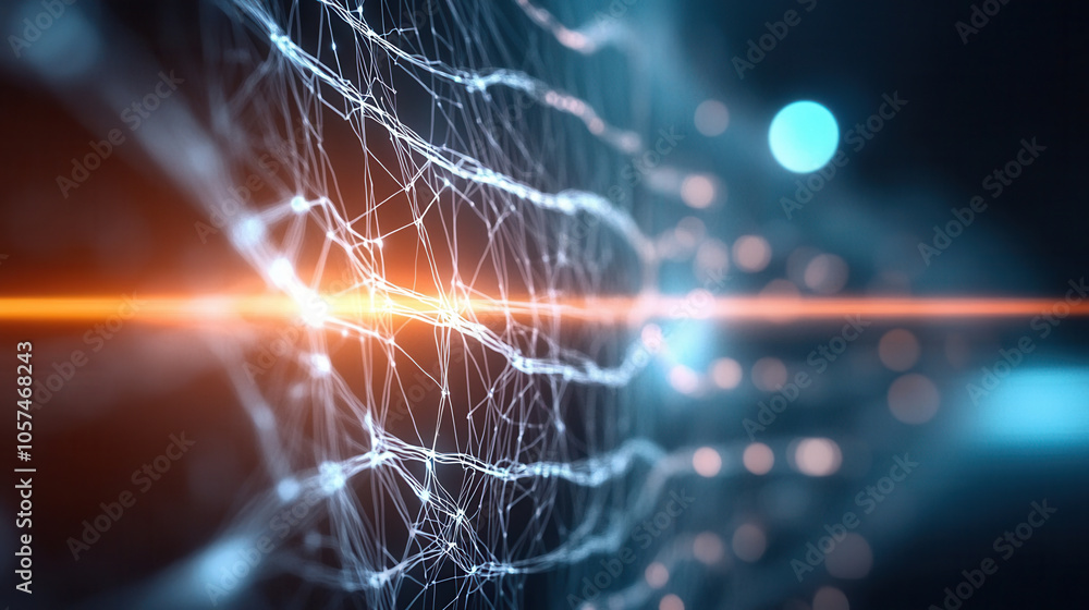 Poster digital network representation showcasing interconnected lines and nodes, symbolizing technology and