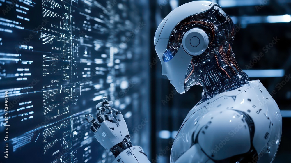 Aufkleber Unlocking work potential with AI solutions chatbots help solve problems at work. Businessmen use AI technology for enhanced work efficiency data analysis and efficient tools.