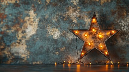 Decorative star with lights set against a wall in a contemporary grunge inspired interior setting
