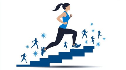 Woman Running Up Stairs   Fitness  Motivation  Goal Setting  Success  Achievement