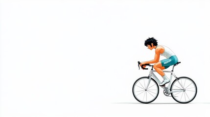 Fototapeta premium Young Cyclist Riding Road Bike White Background Illustration
