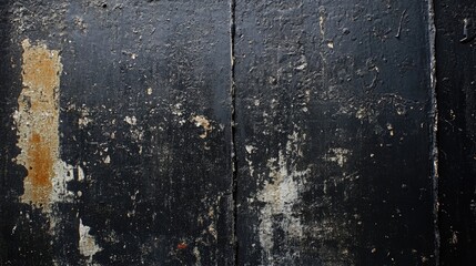 Obraz premium Distressed texture on a dark backdrop featuring a weathered wall with black painted sections and a gritty appearance