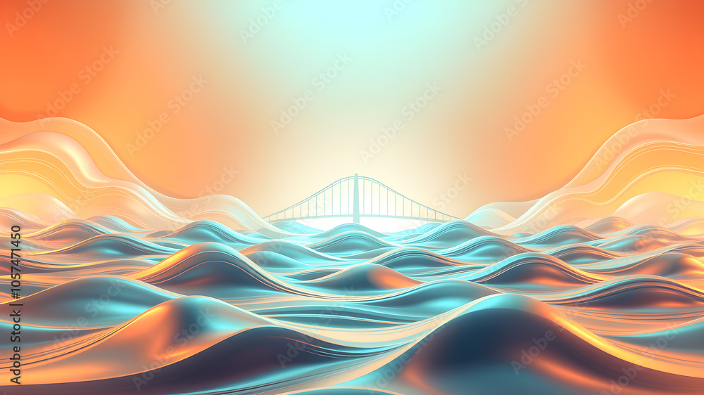 Poster 3d render of an abstract background with a bridge and a sea