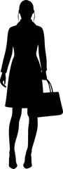 Vektor Silhouette K&ouml;rper - Frau von vorne mit Handtasche - High Heels und Rock - Look Style Mode