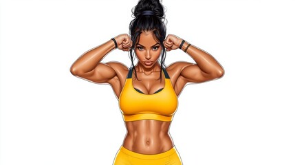 Fototapeta premium Strong Woman Flexing Muscles Fitness Bodybuilding Power Athlete