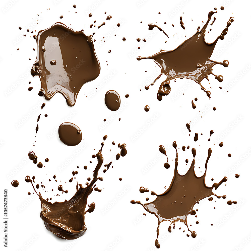 Poster Set drops of mud sprayed isolated on white background collection stain with clipping path