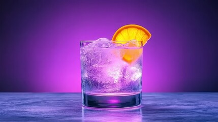 Refreshing Gin and Tonic with Orange Garnish on Purple Background