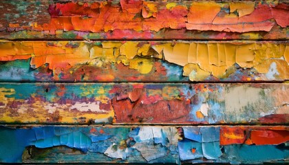 Colorful, peeling paint on wood