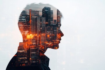 double exposure of engineer with safety helmet