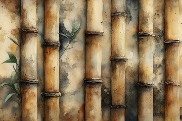 Fototapeta premium A serene image showcasing a close-up view of bamboo stalks against a softly textured background, highlighting natural beauty and tranquility.
