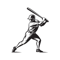 Silhouette of a Baseball Player Mid Swinging Bat.  A bold silhouette of a baseball player in action, captured mid-swing with a bat. Perfect for sports, athletics, and competitive spirit themes.
