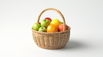 Wicker Basket Full of Fresh Fruit   Apples  Oranges  Mangoes  and More