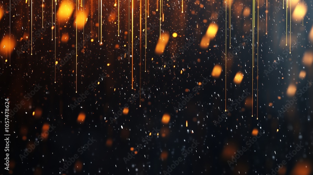 Poster golden particles falling amidst a dark background create a mesmerizing display of light and texture 