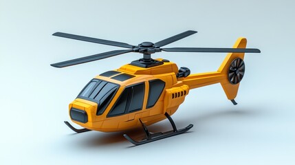 A 3D model of a toy helicopter with a blank label on the tail rotor.