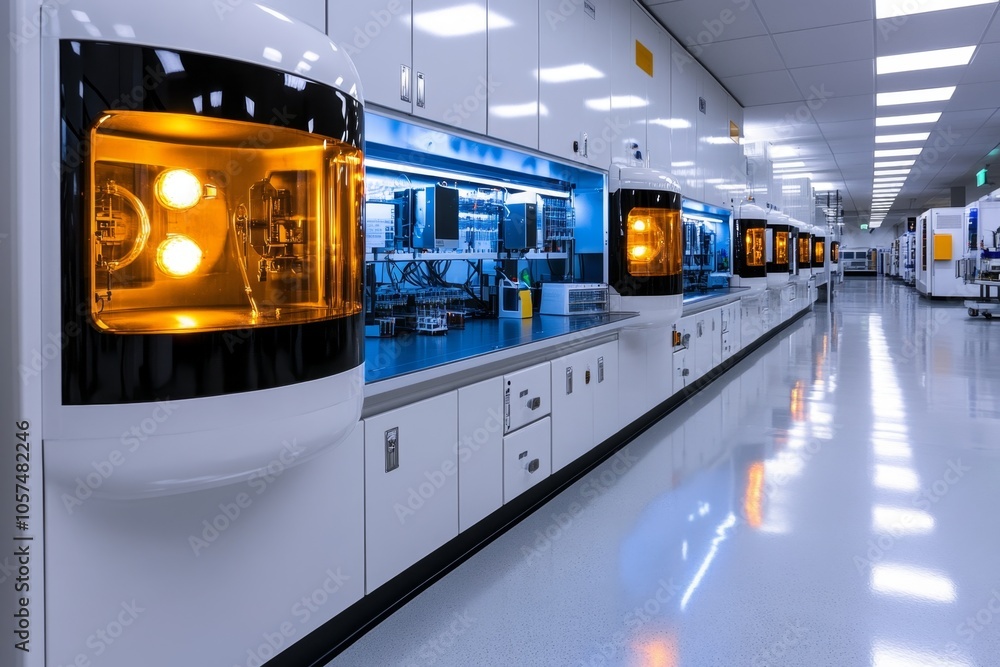 Poster blueprint of a high-tech laboratory space with individual rooms for various scientific equipment and