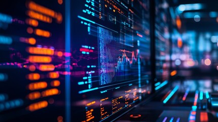 High-tech digital trading dashboard in blue and orange