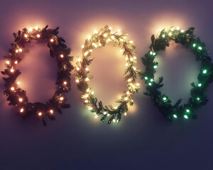 Festive Christmas garlands with warm and cool lights create cozy atmosphere