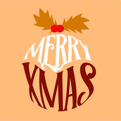 Merry Xmas Christmas Pudding Card Warm Tonal Design on a Peach Background in a Minimalist Word art style 