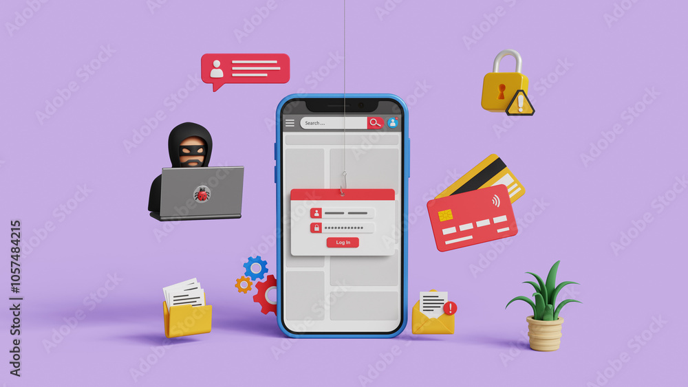 Poster internet phishing and hacking concept. login spoofing cybersecurity, stealing personal information a