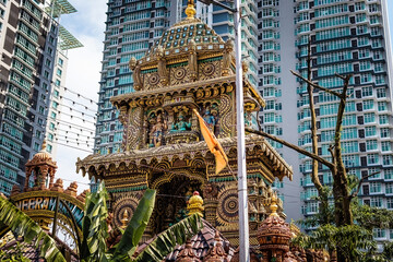 Naklejka premium Hindu temple in Little India district on Diwali day in Kuala Lumpur Malaysia