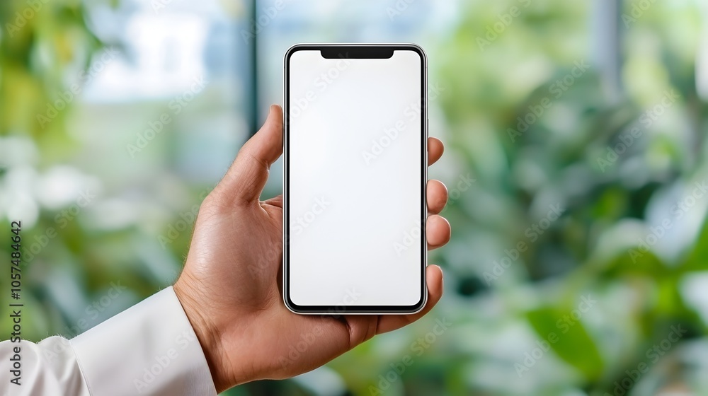 Poster blank white mobile screen mockup on plain white background minimalistic digital design for showcasin