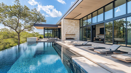 Fototapeta premium モダンなプール付きの建物