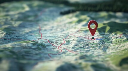 With digital GPS location on the map and pin route path concept.