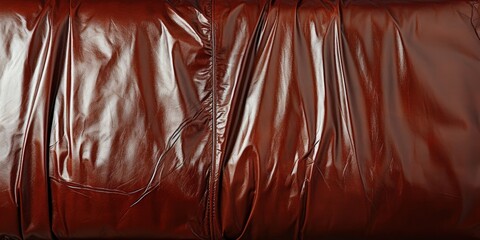 Naklejka premium A close-up shot of a textured brown leather surface with a single seam running vertically down the center, creating a subtle visual division