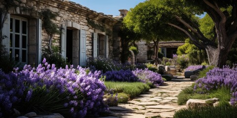A Stone Cottage Nestled Amidst a Lavender Garden, Bathed in the Warm Glow of the Afternoon Sun