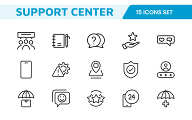 Customer Support Icon Set. Icons for enhancing user assistance, perfect for help centers, chat interfaces, and service platforms to streamline communication and improve user experience.