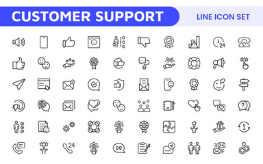 Customer Support Icon Set. Icons for enhancing user assistance, perfect for help centers, chat interfaces, and service platforms to streamline communication and improve user experience.