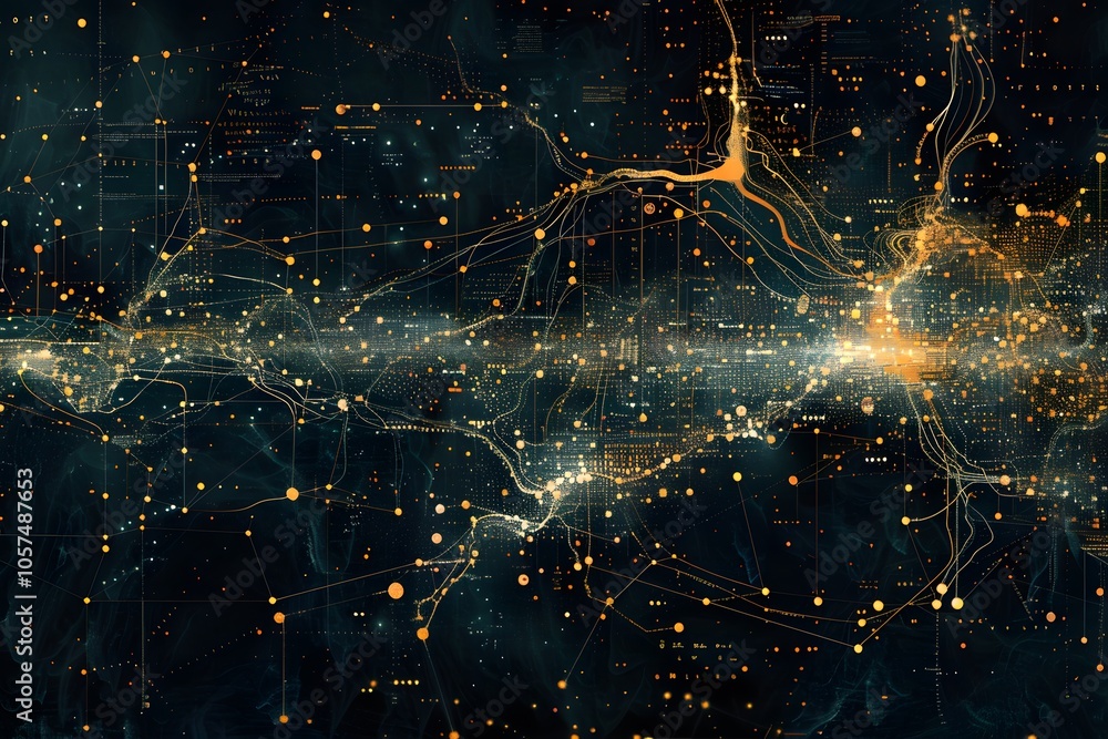 Poster abstract digital network visualization with glowing nodes and lines
