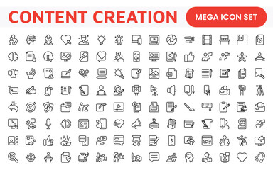 Content Creation Icon Set. Creative and versatile icons for bloggers, vloggers, and digital creators, perfect for enhancing editing tools, social media apps, and multimedia projects.