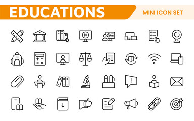 Education Tools Icon Set. Engaging and versatile icons for learning apps, classrooms, and online courses, perfect for enhancing educational resources and making learning fun and accessible.