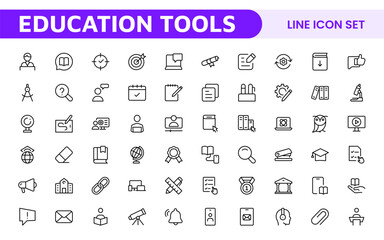 Education Tools Icon Set. Engaging and versatile icons for learning apps, classrooms, and online courses, perfect for enhancing educational resources and making learning fun and accessible.