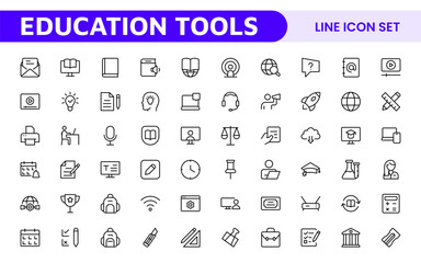 Education Tools Icon Set. Engaging and versatile icons for learning apps, classrooms, and online courses, perfect for enhancing educational resources and making learning fun and accessible.