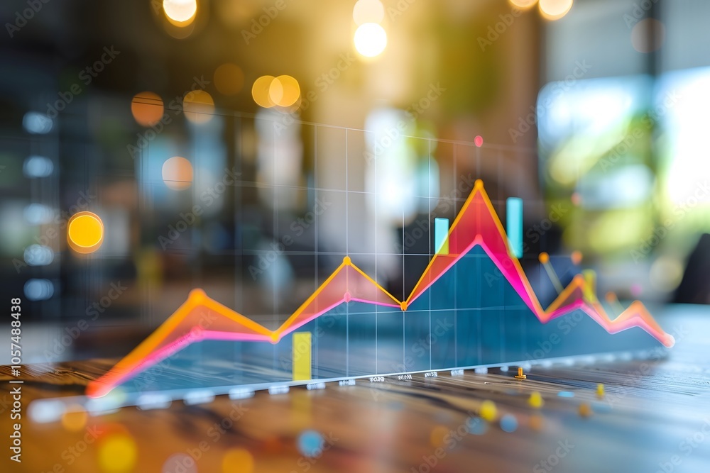 Poster dynamic financial graph with colorful trends and data points