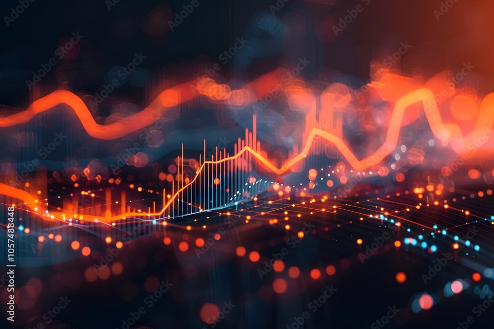 Poster dynamic data visualization with vibrant graphs and light effects