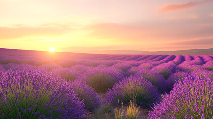 Stunning lavender fields at sunset creating a serene and colorful landscape