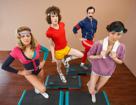 Portrait of People in Step Aerobics Class