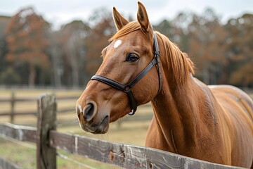 Obraz premium Majestic Chestnut Horse in a Serene Pastoral Setting