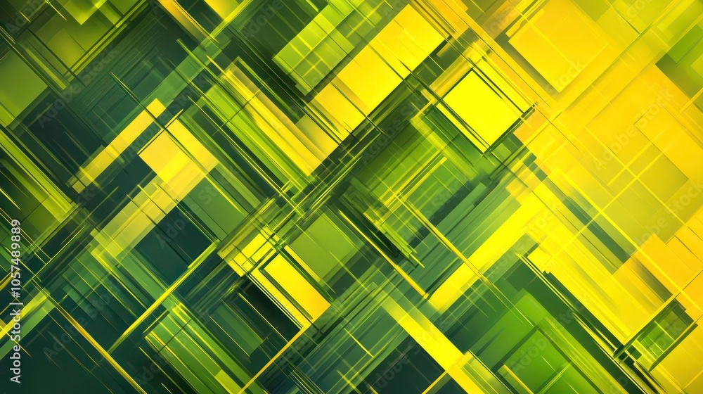 Poster Abstract geometric pattern with overlapping squares in shades of green.